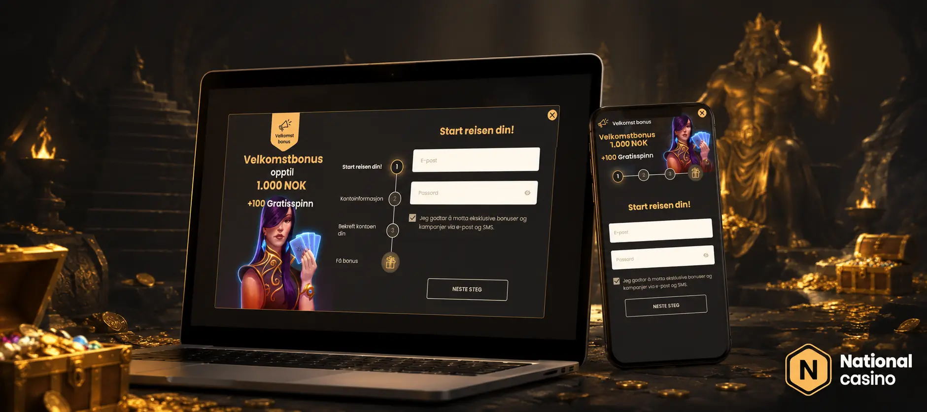 Registrering og innlogging hos National Casino